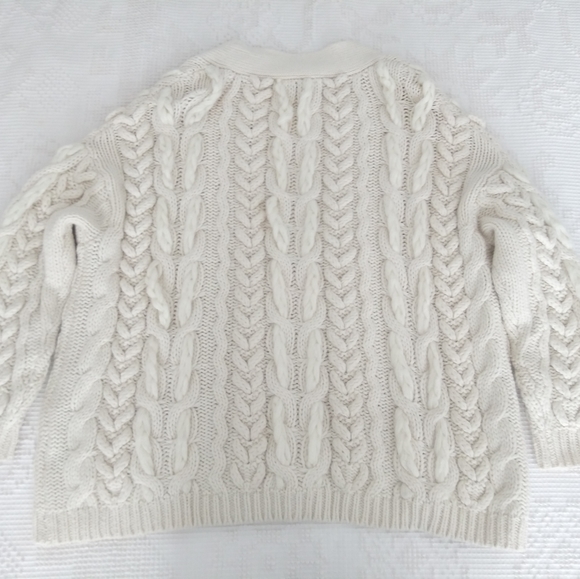 Zara Cable Knit Chunky Cream Top Cardigan Sweater - Picture 4 of 7